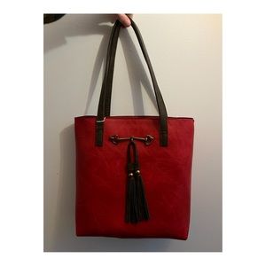 Red leather shoulder bag